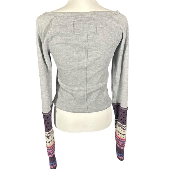 Free People We The Free Thermal Top Women's M Heather Gray Combo Cozy Craft Cuff - Picture 5 of 9